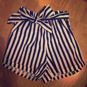 Navy and white shorts with bow